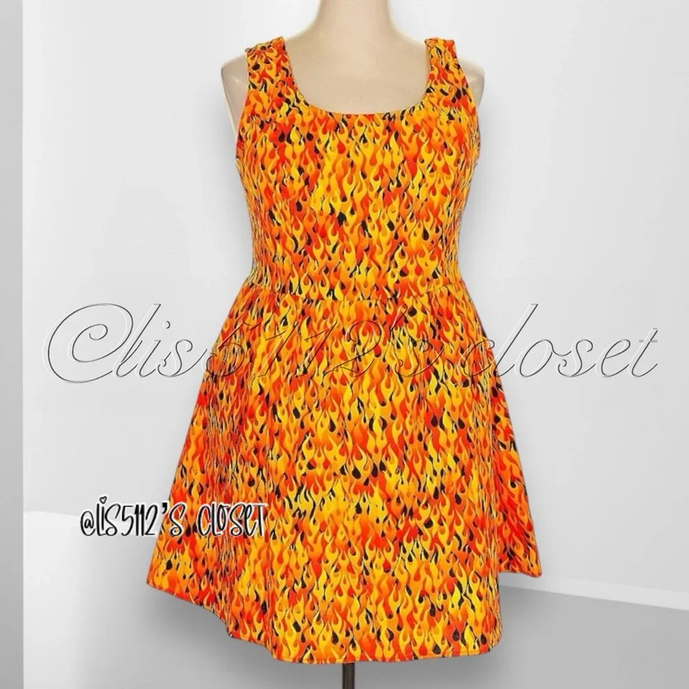 Folter x Hot Topic Flame Print Rockabilly Retro Fit & Flare Skater Dress 2X - Picture 4 of 15